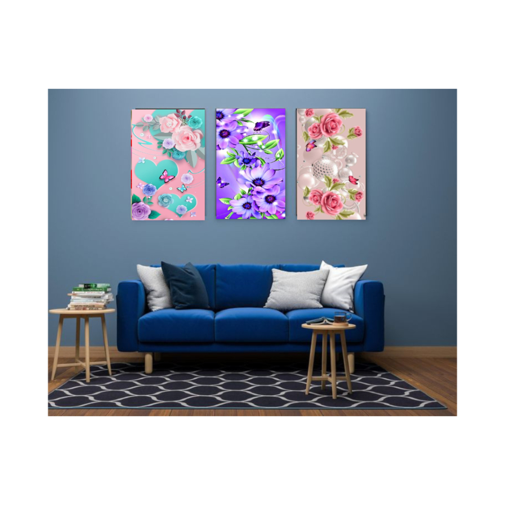 AINUN....HIASAN DINDING RUANG TAMU MOTIF BUNGA TERLARIS/HIASAN DINDING RUANG KAMAR POSTER KAYU PAPAN