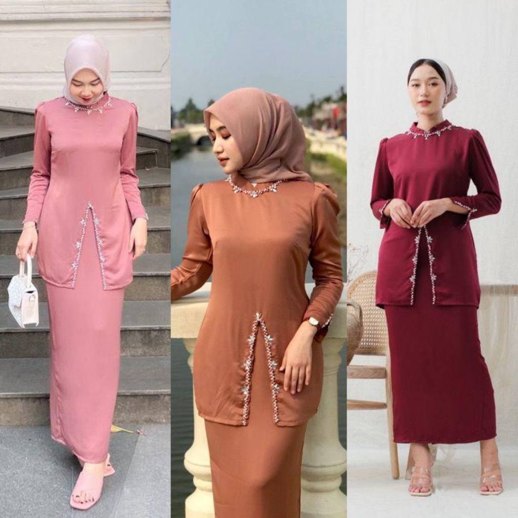NEW ARRIVAL Eliza Dress Oneset Malaysia Full payet by ellinadress Hannah Kurung Melayu Teracota Sete