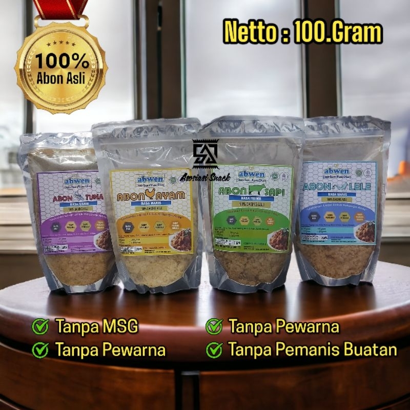 

ABON AYAM SAPI IKAN TUNA Abon abwen pedas manis asli non msg original halal 100gr