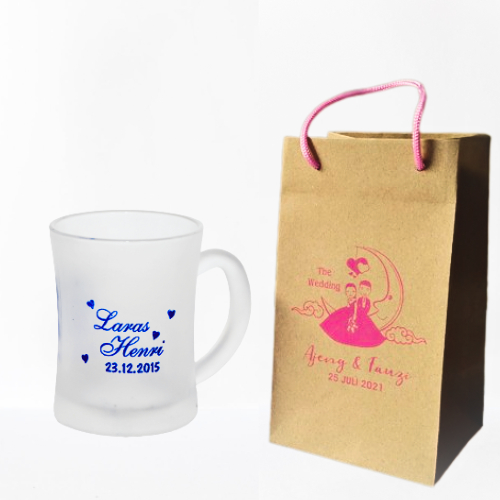 GELAS TANGKAI MINI SEXY KEMAS PAPERBAG FREE CUSTOM DESAIN | SOUVENIR NIKAH GELAS TANGKAI SABLON NAMA