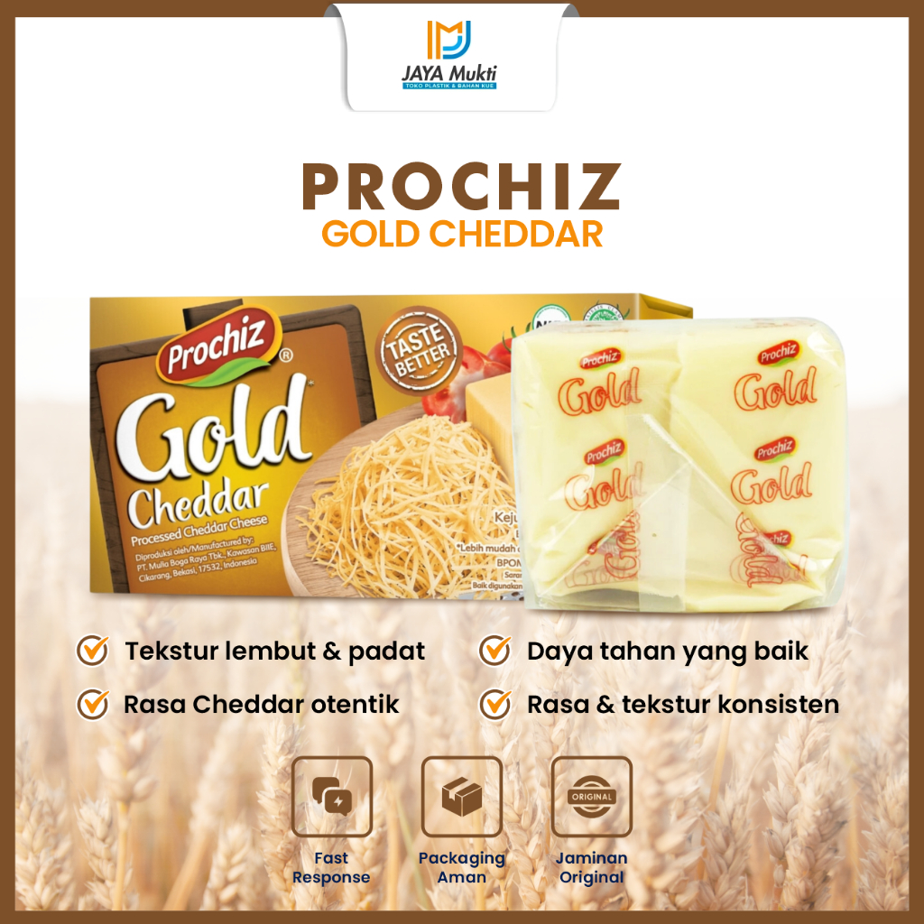 

Keju Prochiz Gold Cheddar 250Gr Toping Isian Roti Kue Cake Cookies