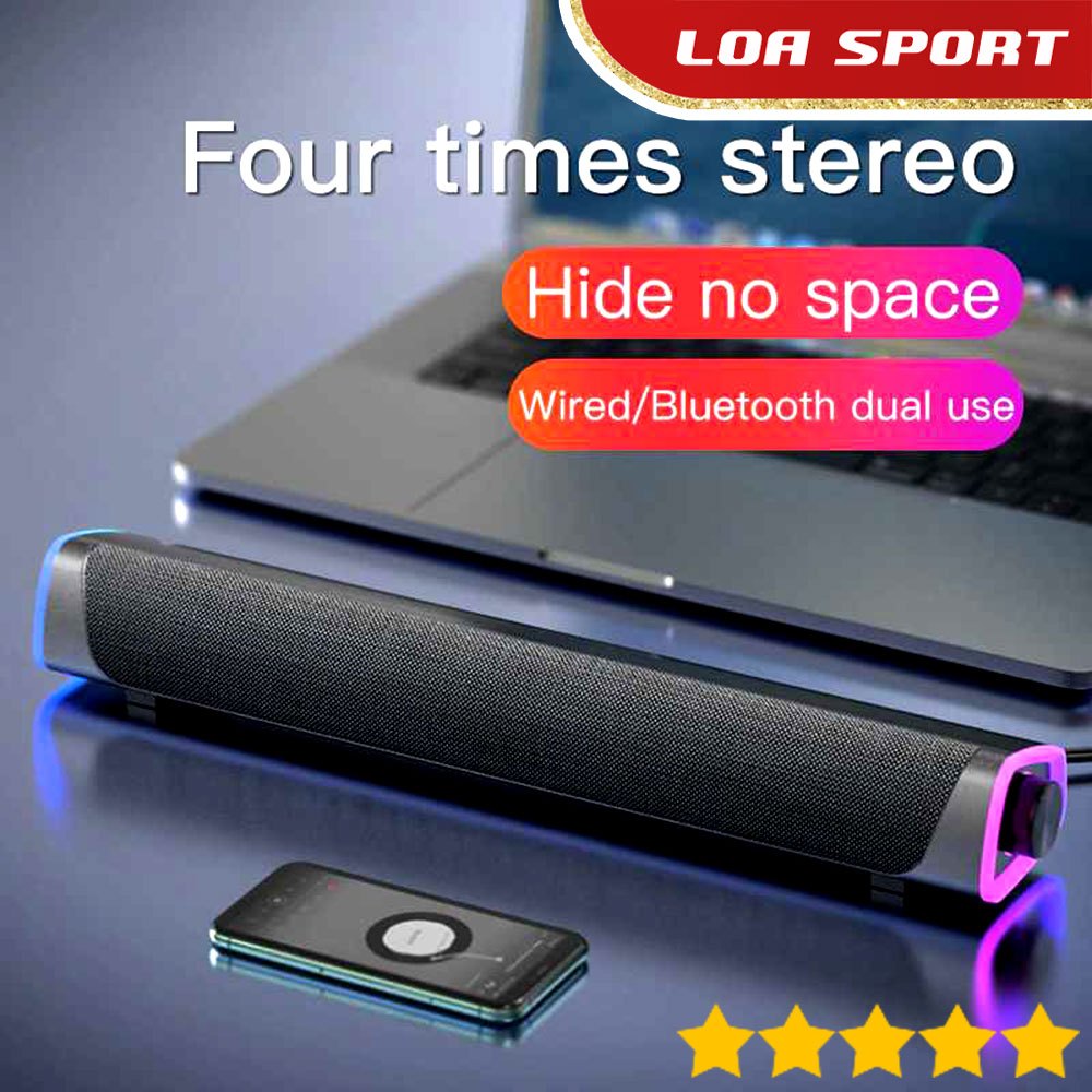Speaker Soundbar PC Laptop TV HP Bluetooth 6W RGB LED HiFi 3D Surround