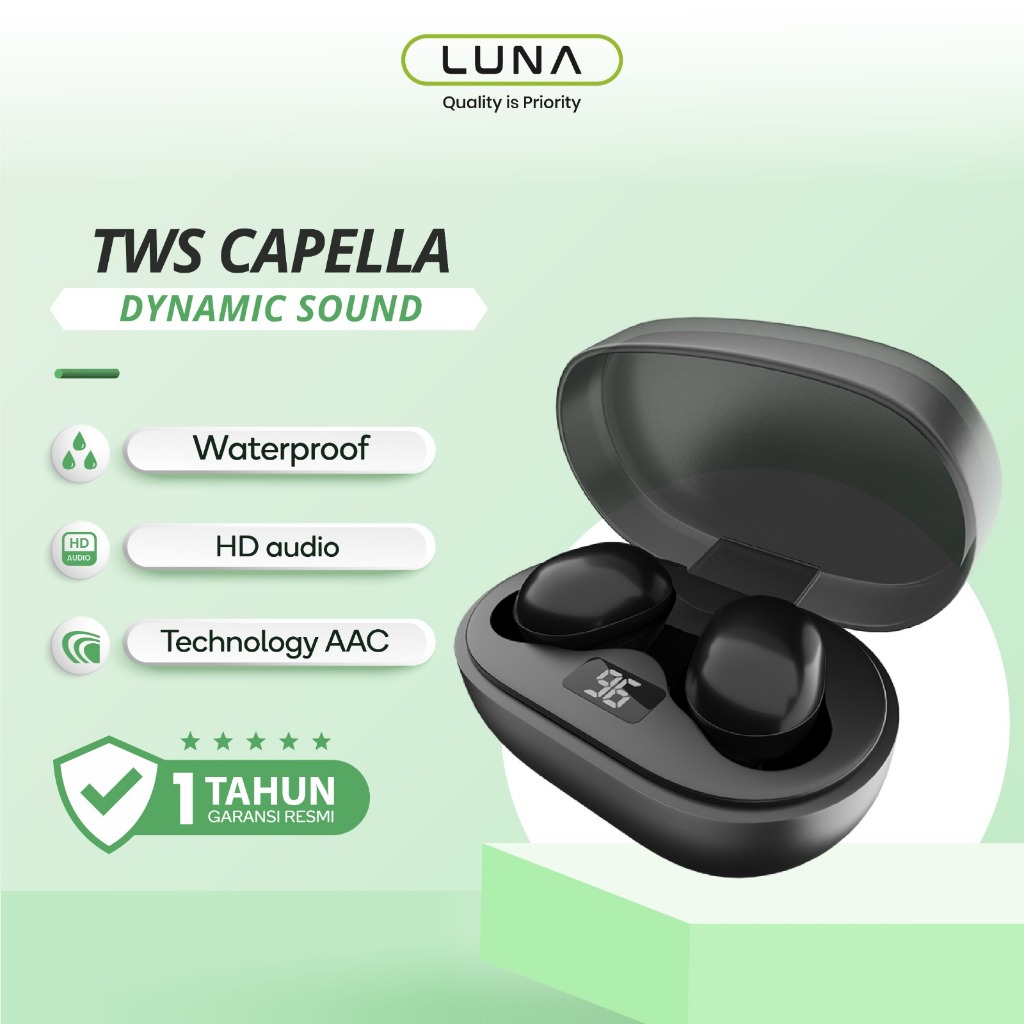 Luna Headset Earphone Bluetooth 5.0 TWS LED Waterproof Airdots Earbuds Capella Series T2