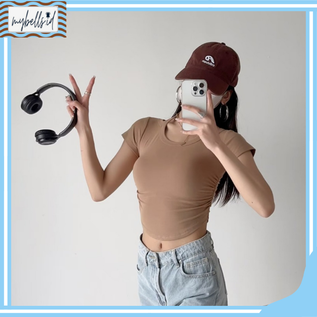 MB BJ414 Baju Atasan Kaos Spandek Korean Wanita Sexy Lengan Pendek Leher Tali Leher Fashion