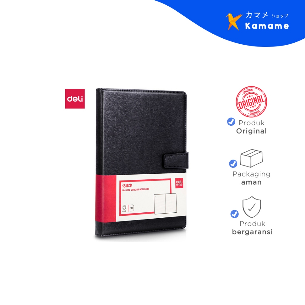 

Deli Leather Cover Notebook - Black 3302 - Kamame