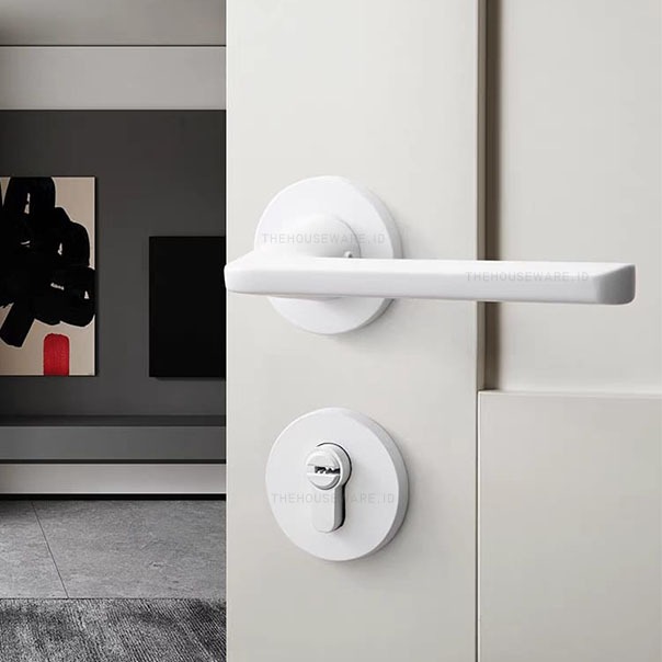Pegangan Pintu 1 Set Model Kekinian Handle Lock Door Putih Premium Bedroom Living Room