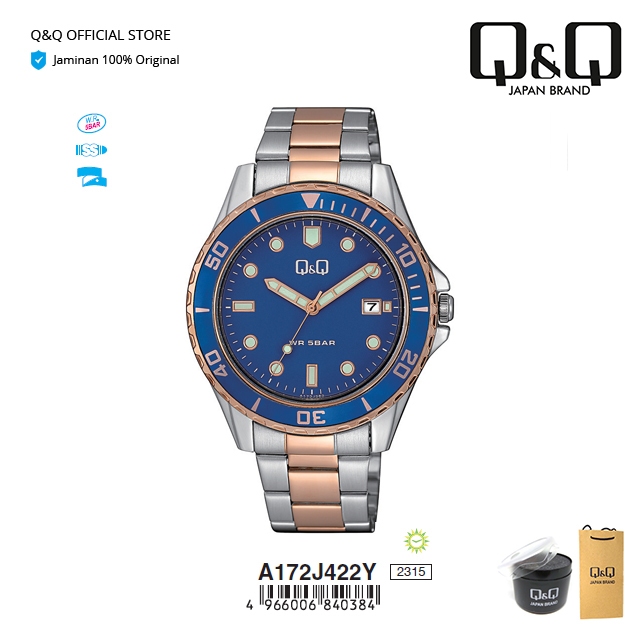 Q&Q QnQ QQ Jam Tangan Original Pria Analog Rantai A172 A172J Stainless Steel Tahan Air 5 BAR sale
