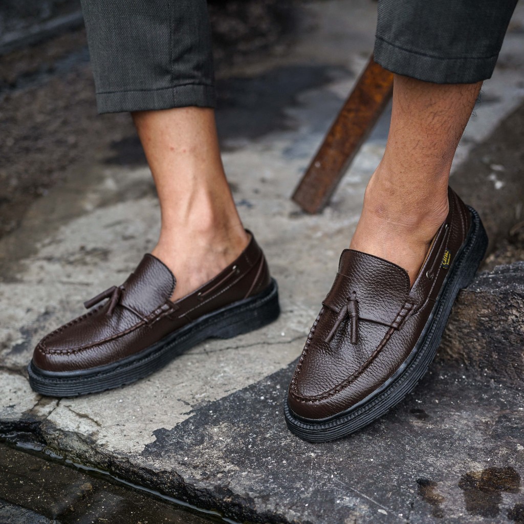 Loafers Pria Rajut Original Caraka Footwear Coklat-Hitam | Sepatu Formal Pria | Loafers Pria | Sepat