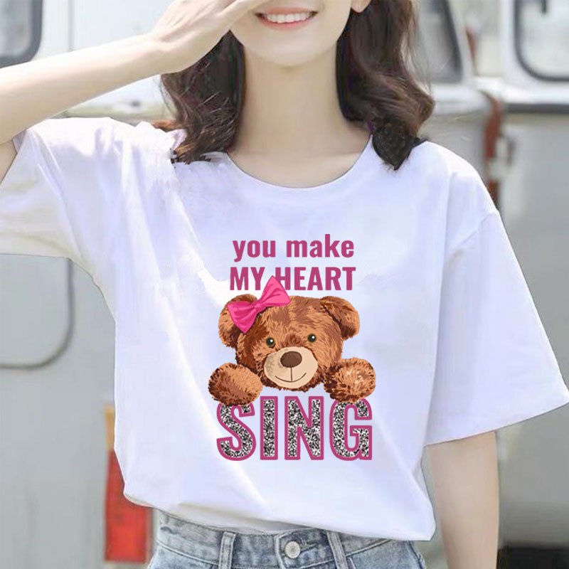 Baju Kaos Tedy Bear Beruang Sing Wanita Oversize Jumbo lengan Pendek ADLV