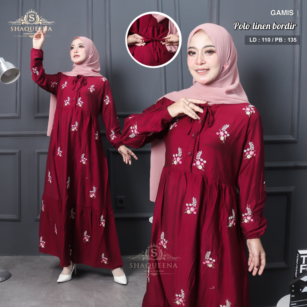 GAMIS LINEN POLOS BORDIR TERBARU SYAHIRA