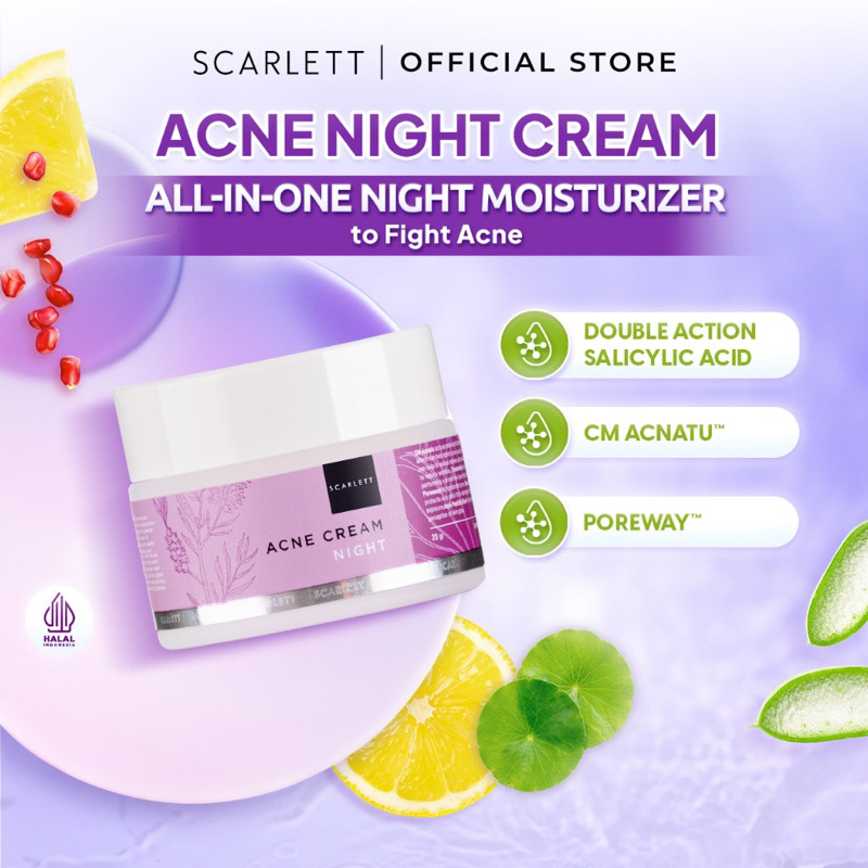 SCARLETT Acne night cream , Night cream acne scarlett , acne cream malam Scarlett