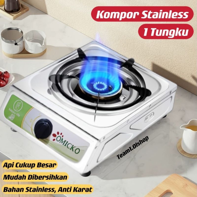 Kompor Gas 1 Tungku Stainless Anti Karat / Kompor Gas Api Besar / Kompor Stainless 1 Tungku Berkuali