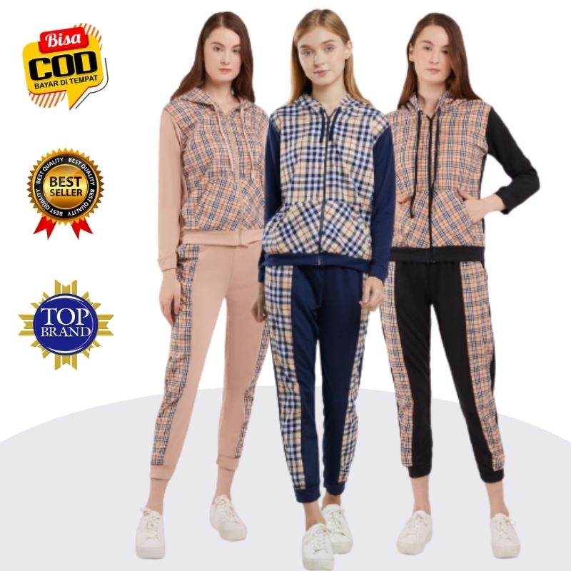 Aitentica Baju Setelan Wanita Set Olahraga Kekinian Stelan Cewek Olah Raga Kasual Katun Untuk Dewasa