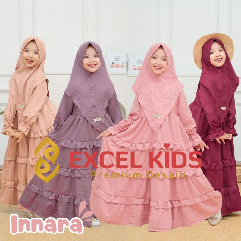 Gamis Anak Perempuan umur 3 sampai 9 tahun include pashmina premium Gamis Terbaru  ori Excel kids