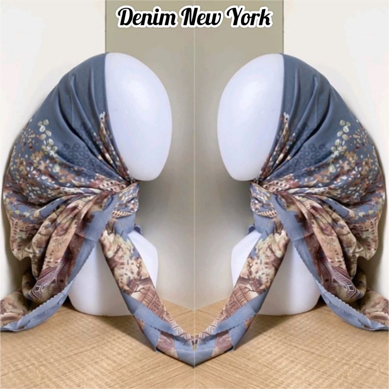 Hijab voal motif denim new york/hijab segi empat voal