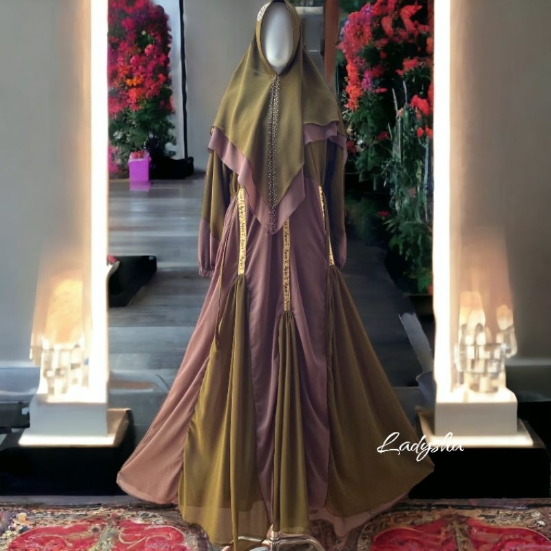 Set Gamis Syar’i army Ceruty Babydoll Armany Premium