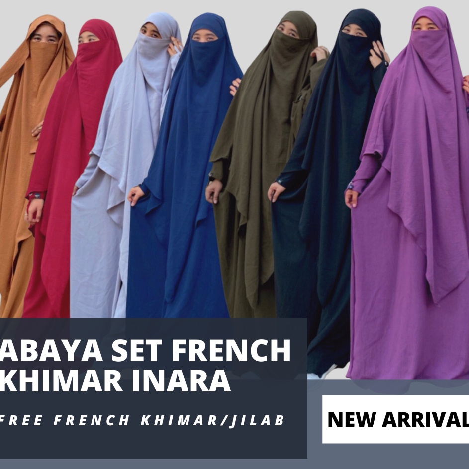 Buruan DapetinB6n1M Baju Gamis Abaya Set French Khimar Inara Jilbab Turki Arab Dress Crinkle Airflow