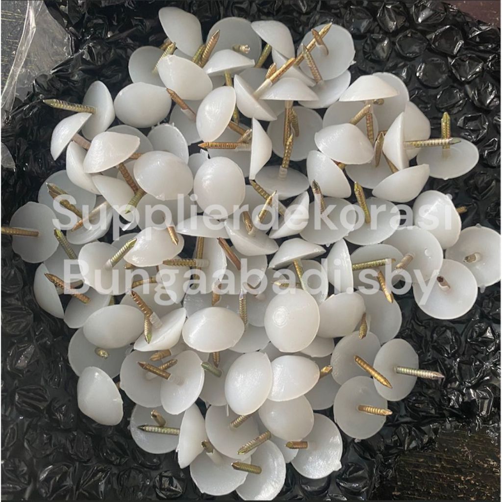 (Per pcs) Paku oval bakpao putih uk 2cm plastik / paku oval payung rotan ulir murah