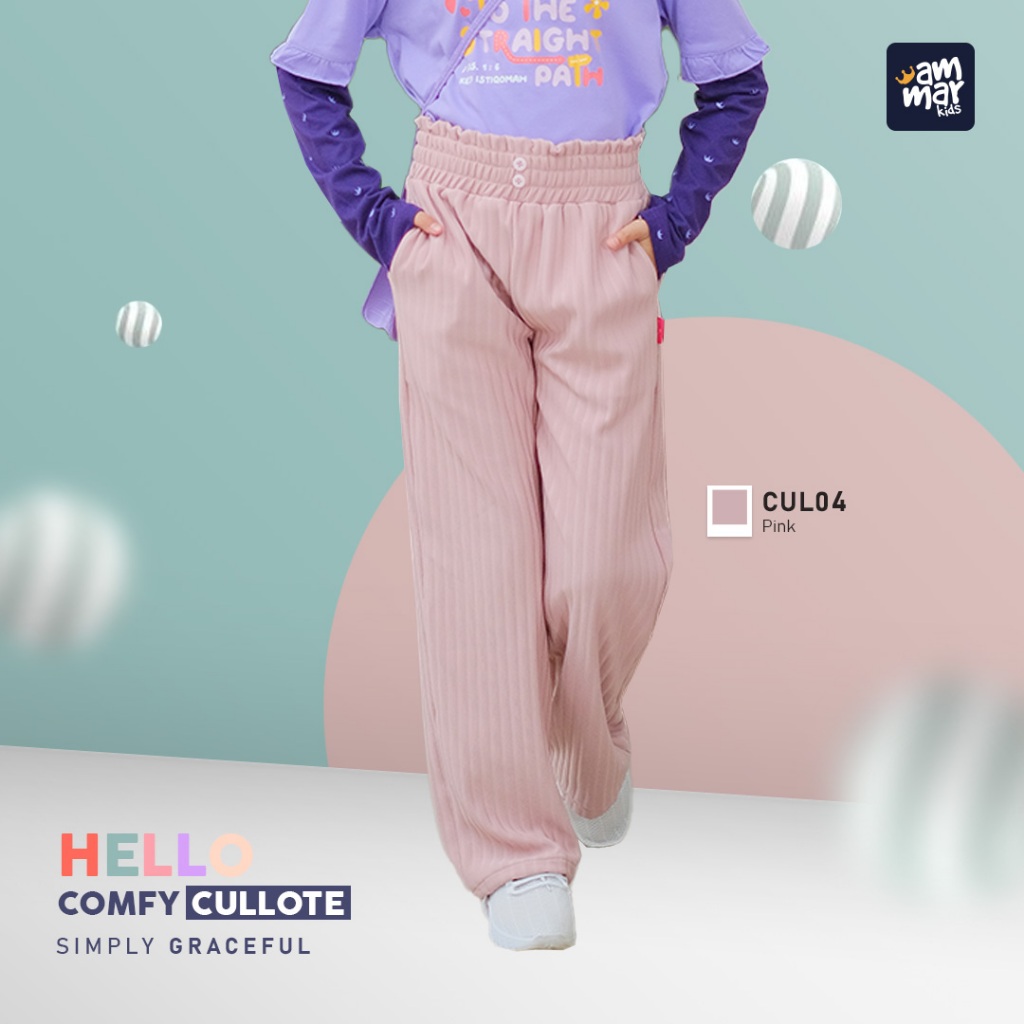 Celana Panjang Kulot Anak Perempuan Usia 3 - 12 Tahun Bahan Polos Knit Premium Hello Comfy Culotte Original 4 5 6 7 8 9 10 11