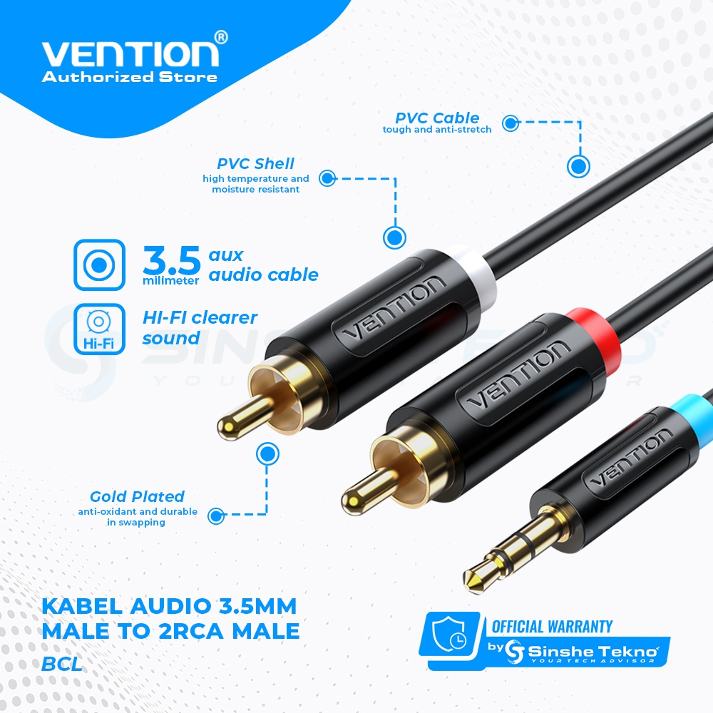 Vention Kabel Audio 3.5mm to 2 RCA Male For Speaker Multimedia
