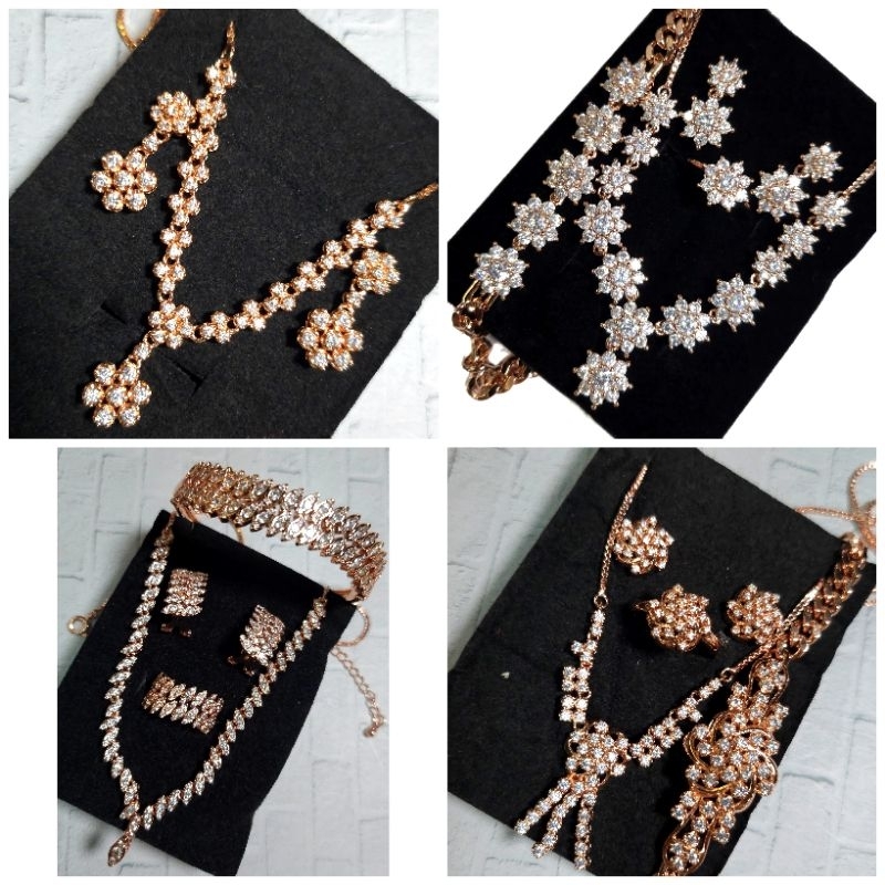 Kalung Anting Gelang Cincin Set Replika Berlian