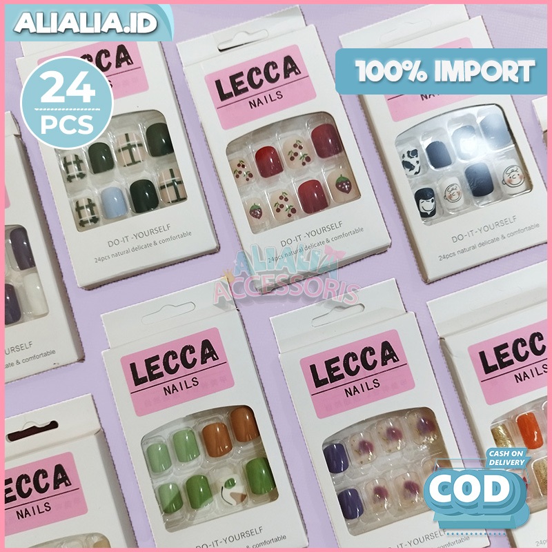 Kuku Palsu Nail Art 3D 1 Set 24 Pcs Gratis Lem Fake Nail Motif Lucu Aksesoris Fashion Wanita Korea