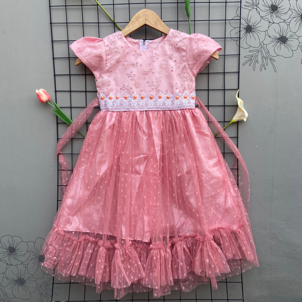 Catleya Dress Anak Perempuan dengan Brokat untuk Pesta dan Kondangan/Baju Pesta Anak Perempuan Broka