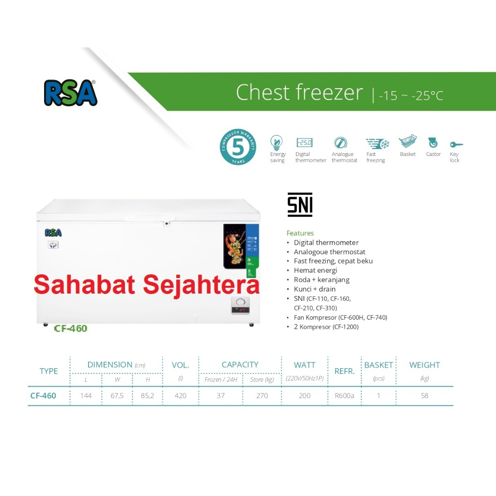 RSA Chest Freezer CF-460 Freezer Box