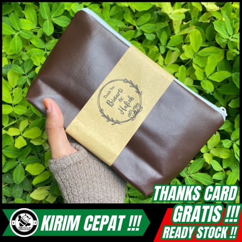 POUCH SOUVENIR PACKING THANKS CARD BAHAN KULIT SINTETIS