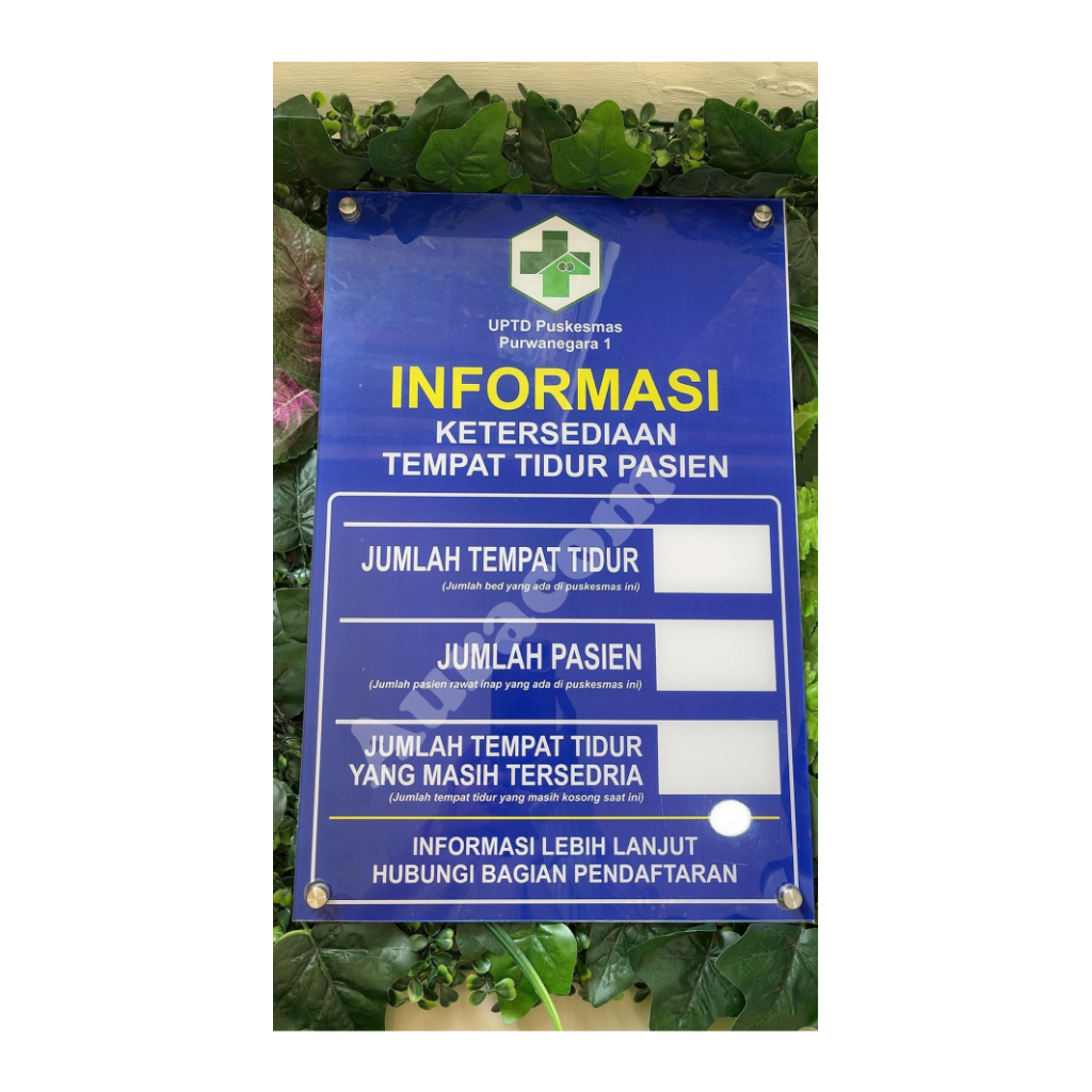 

Papan akrilik penunjuk informasi KETERSEDIAAN TEMPAT TIDUR PASIEN | Kebutuhan Akreditasi Instansi