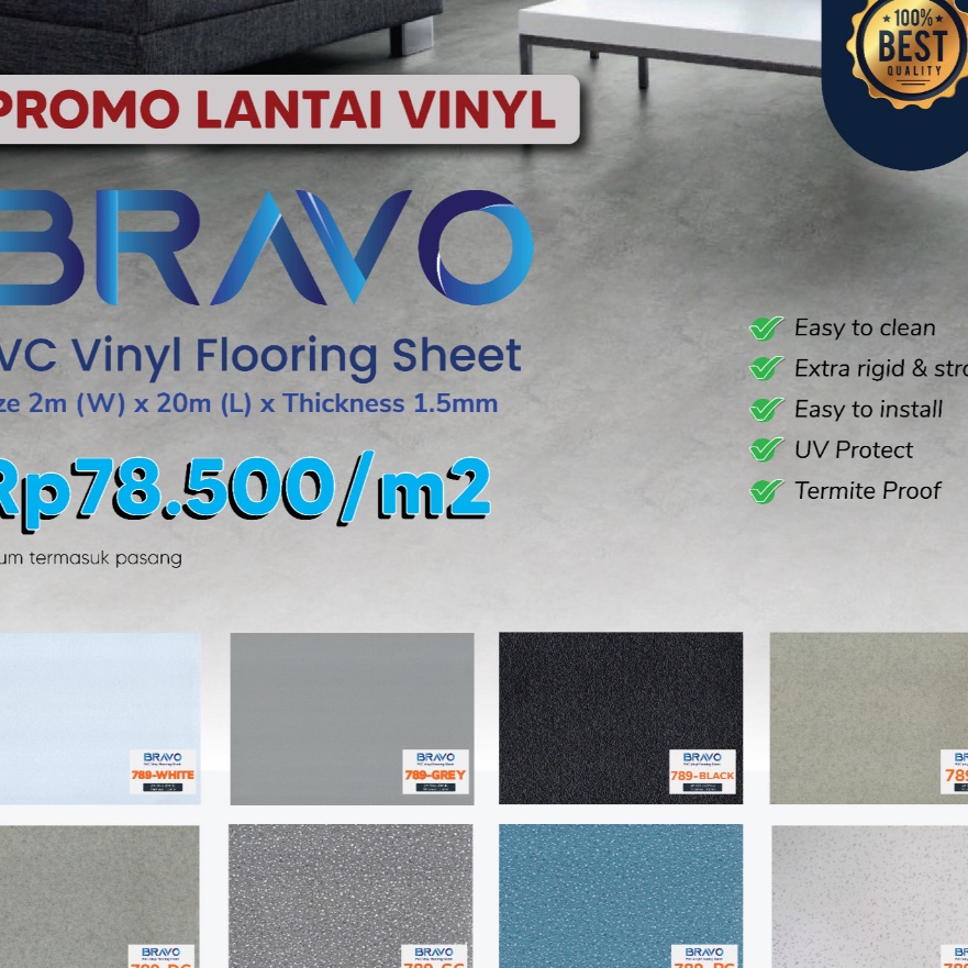 Terkini Karpet Vinyl Roll Bravo Motif Semen / Motif Pasir Tebal 1,5mm.