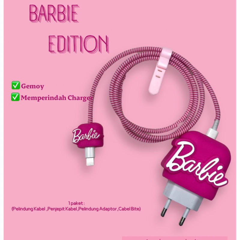 SATU SET CASE PELINDUNG KABEL ADAPTOR CHARGER CABLE BITE BARBIE EDITION