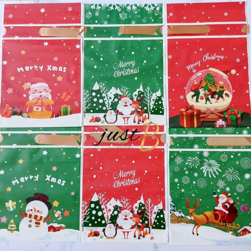 

Pouch Serut Goodie Bag Pita Hampers Natal Plastik Packaging Red Green Festive Christmas Gift 3 Ukuran