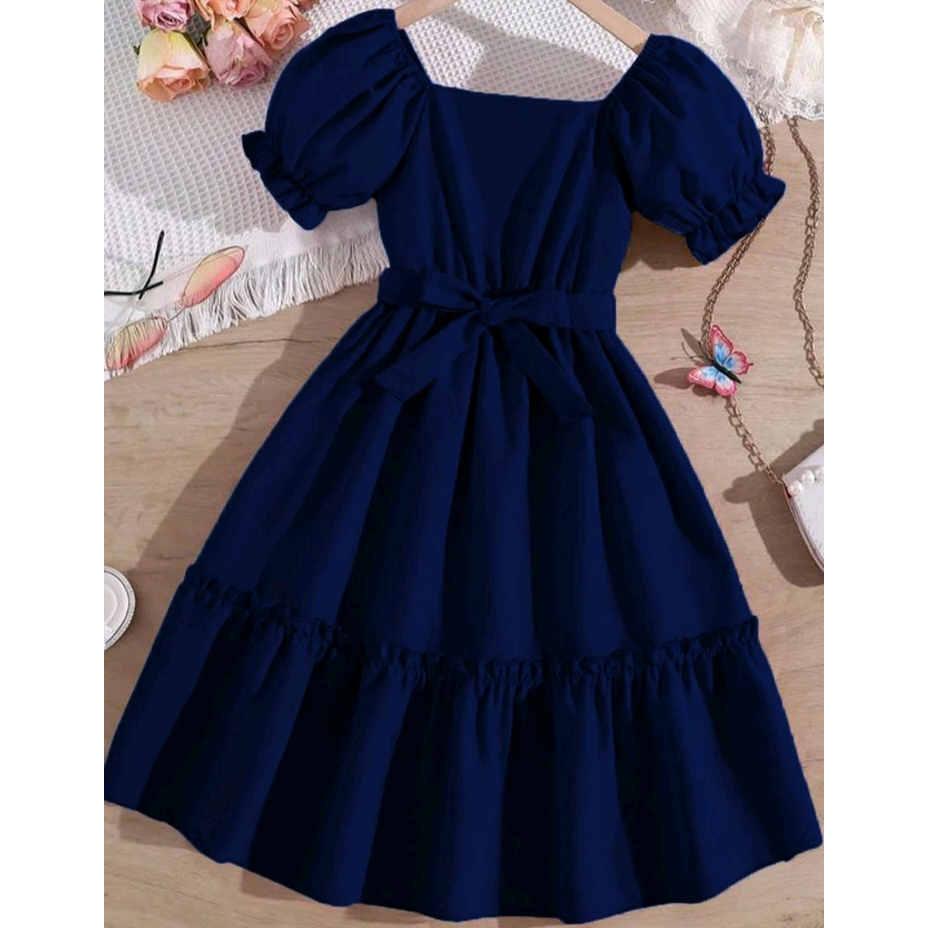 gaun pesta anak-dewasa tangan pendek kekinian/model korea trendy/dress terlaris/atasan terlaris/gaun