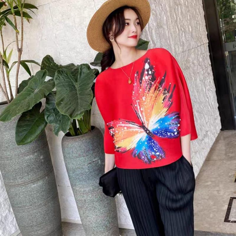 1441 Baju atasan blouse MITSUKO PLEATS BATWING TOP lengan kalong Korea Korean style wanita premium i