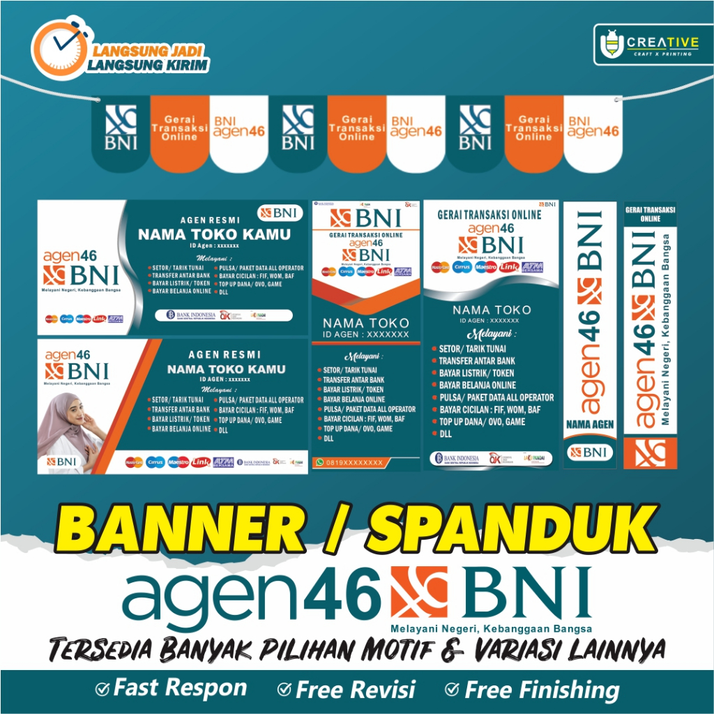 Paket Banner / Spanduk Agen46 BNI (Langsung Jadi, Langsung Kirim)