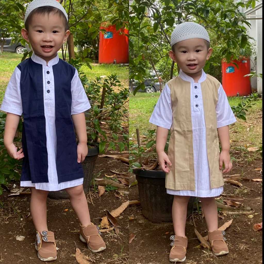 Baju muslim anak 0 - 2 tahun / Koko jUbah habib bayi + peci / Baju jubah muslim anak baby SNI  BAHAN