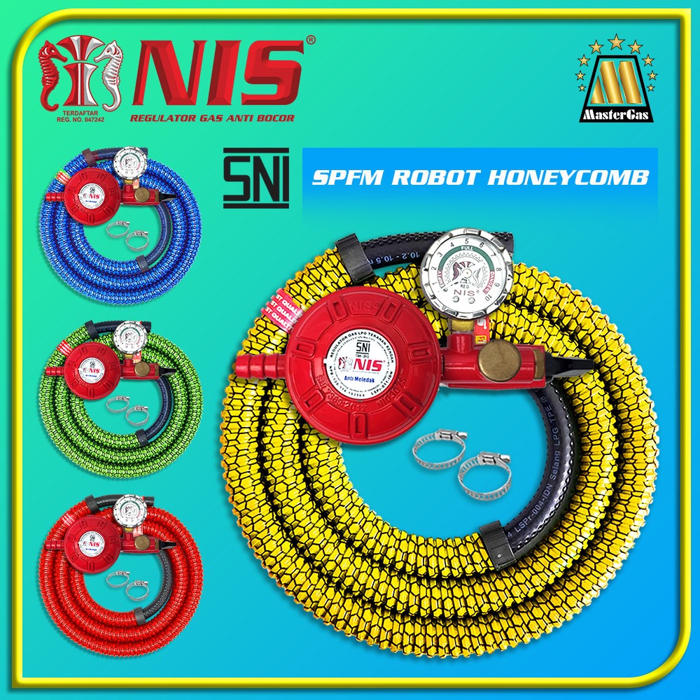 NIS PAKET SELANG GAS FLEKSIBEL HONEYCOMB + REGULATOR GAS ROBOT (NI 0307 S)