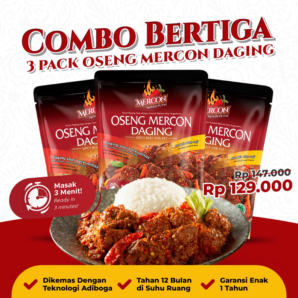 

(TERBARU) Mercon Merah Putih - Hemat Combo Bertiga || 3 x Oseng Mercon Daging