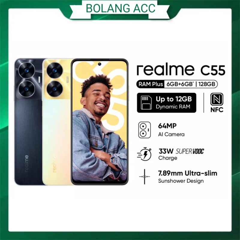 HANDPHONE REALME C55 6/128 SUPER VOOC 33W (jingga senja&black) GARANSI RESMI
