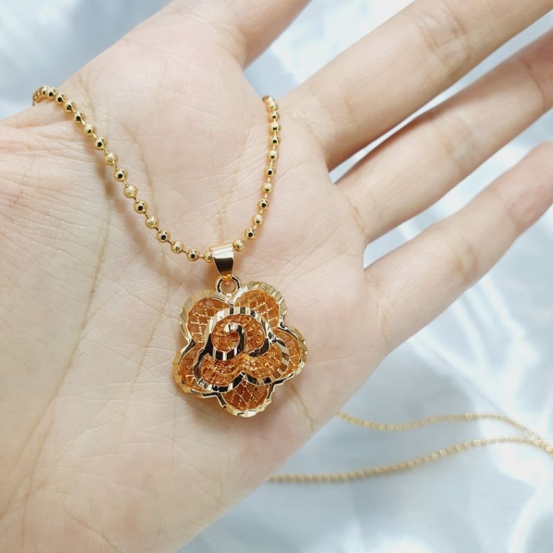 Kalung set liontin xuping bunga mawar 3d