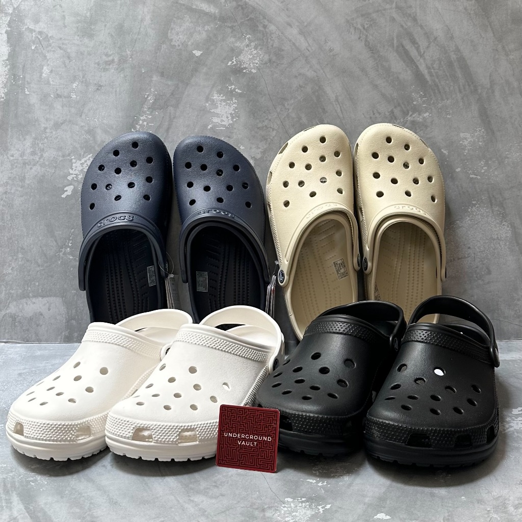 Sepatu Sendal Pria Crocs Classic White Black Navy Bone Putih Hitam Biru Tua Cream Krem