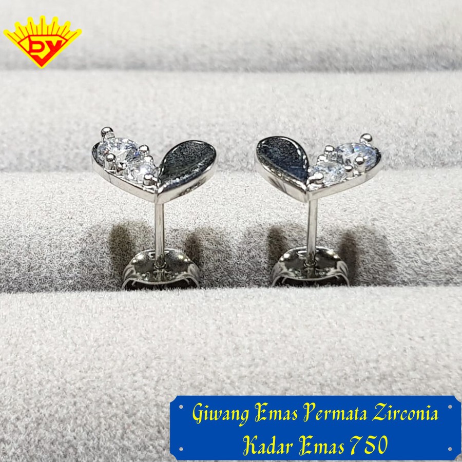 Giwang Emas Putih Permata Zirconia 608 Kadar 750