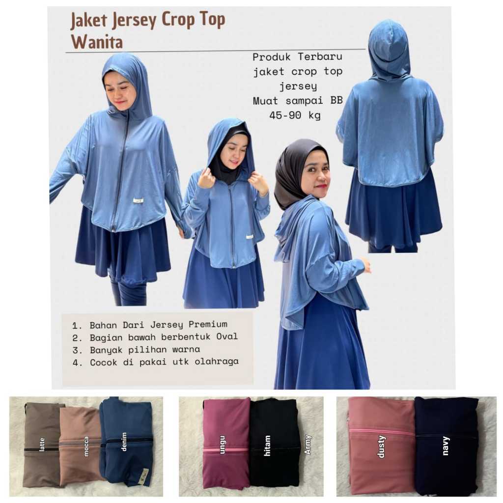 JAKET JERSEY CROP TOP WANITA KERUDUNG BAJU CROP TERNEW HIJAB INSTAN OLAH RAGA