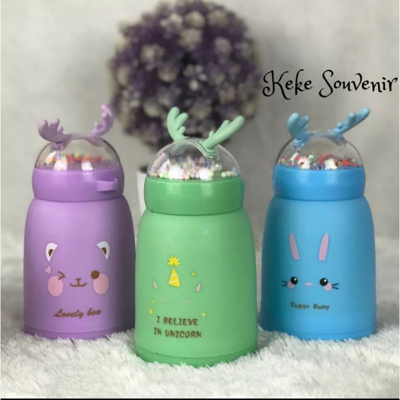 Botol Minum Anak Karakter Rusa Tanduk / Botol Kaca Tumbler Minum Lucu