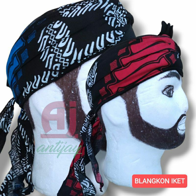 Blangkon udeng jawa iket sunda praktis elastis ukuran kepala pria dewasa motif batik merah  putih bi