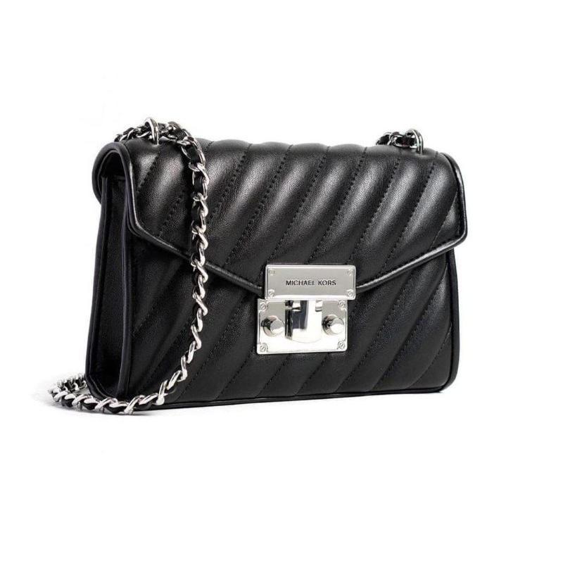 Michael Kors MK Rose Medium Flap Quilted Shoulder Bag Black