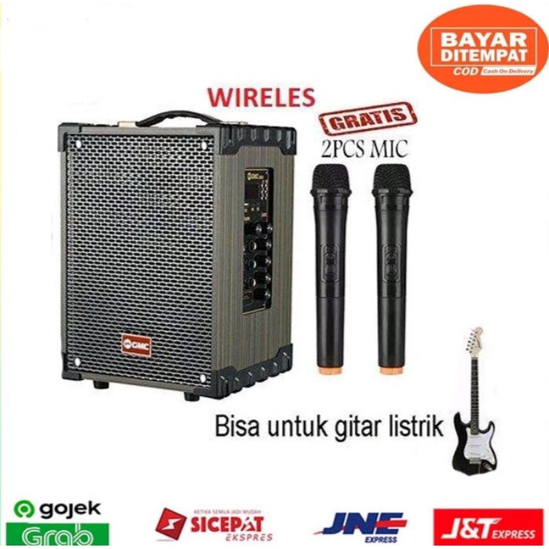 Speaker GMC 899P Speaker Bluetooth 8 inch Bisa Untuk Gitar Listrik Free 2 Mic Wireless Suara Full Ba