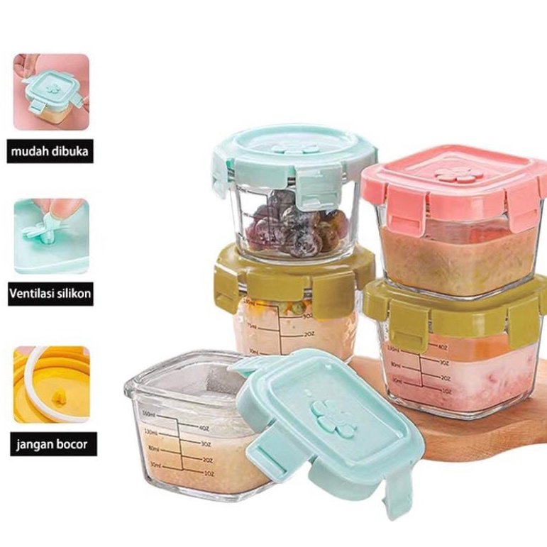 New Mart Penyimpanan wadah mpasi kaca / wadah mpasi bayi kaca / baby food container kaca / wadah mpa