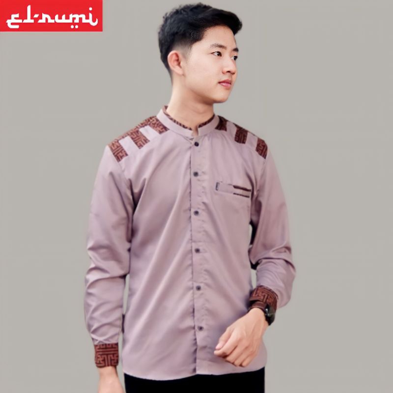 Baju Koko Pria Muslim Dewasa Terbaru | kemeja koko pria koko lengan panjang warna lilac